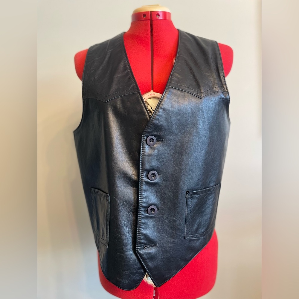 Black Leather button up vest Size Small/ Medium